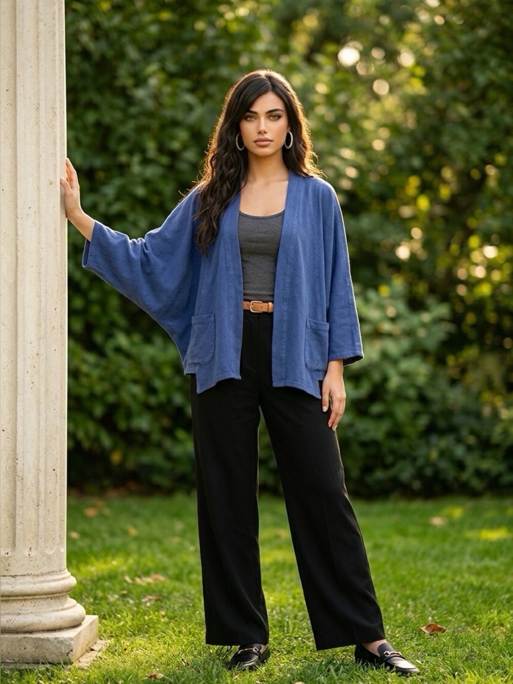 Periwinkle Open-Front Cardigan Jacket - Classic Casual Layer - One Size